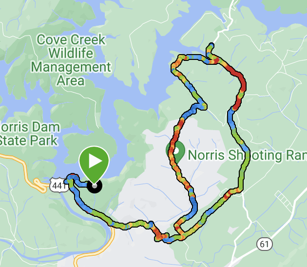 map of my route around the Norris Watershed